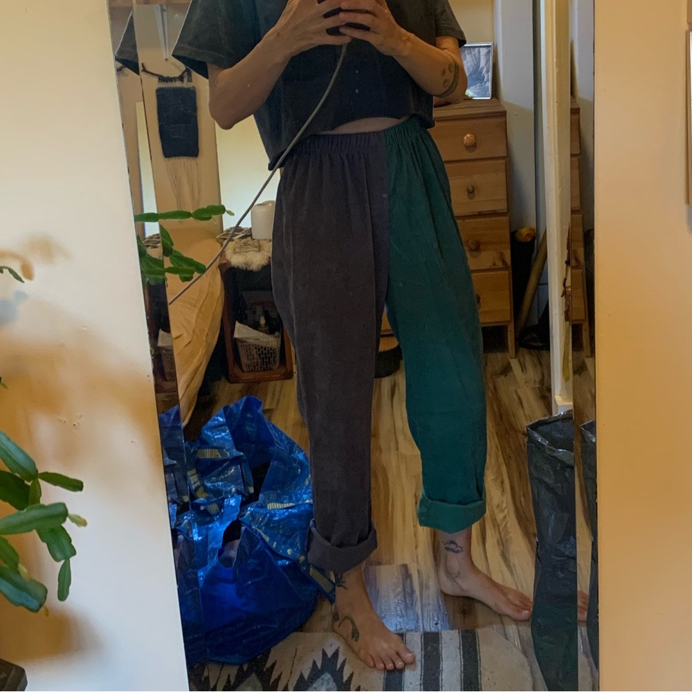 Two Tone Color Block Corduroy Pants